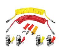 Kit Freno Aire Camión Remolque, 2X Serpentines Aire Pur M16x1,5 Rojo y Amarillo 5M con Cabeza Acoplamiento Automaticas y Manuales. Manetas Incluidas