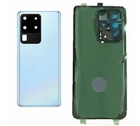 (KIT) Funda de batería + doble cara + lente compatible con Samsung Galaxy S20 Ultra G988F G988 SM-G988F Recambio Cristal Trasero Back Cover Retro Carcasa Adhesivo + Lente con Marco (Azul)