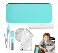 Kit Geometría Matemáticas - 7 Piezas Compás y Regla Set | Herramientas Dibujo Transportador con Caja Almacenamiento Hierro | Suministros Escolares para Dibujo Técnico Ingeniería y Arte, Caja Antirrotu