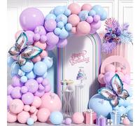 Kit Guirnalda Arco Globos Pastel, 106 Piezas Globos Látex Rosa Pastel Azul Púrpura Morado con Globos Frustrar Mariposa para Niña Cumpleaños Baby Shower Boda Fiesta Decoración