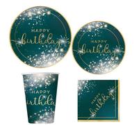 Kit Happy Birthday Glamour: platos, vasos, servilletas y mantel para una fiesta elegante y refinada con detalles brillantes y estilo exclusivo - Varzi desde 1956 (Kit 36 personas)