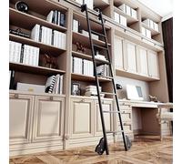 Kit Hardware Escalera Corredera Biblioteca 300lb Carga Máx, Sistema Carril Ruedo Acero Carbono Resistente, Rodillos Suelo Freno Silencioso para Estantería, Ático, Loft(200cm Kit de pista)