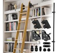 Kit hardware escalera coulissante biblioteca armario 100-732CM (sin escalera) - Acero carbono negro tubo redondo, riel rueda + sistema rodillos para casa nevera de vino oficina(366cm Kit de pista)