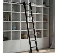 Kit hardware escalera rueda biblioteca (sin escalera) - 1m-7,32m riel deslizante acero al carbono negro, ruedas suelo, sistema móvil, para ático, biblioteca hogar(366cm Kit de pista)