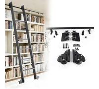 Kit hardware escalera rueda & deslizante biblioteca (sin escalera) - riel acero carbonio negro completo, ruedas suelo con freno, para biblioteca hogar/estantería/ático(122cm Kit de pista)
