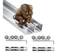 Kit herraje puerta corredera Kit Herrajes Puertas Corredizas Granero Doble Riel, Techo Cortable Con Capacidad Carga 60 Kg/132 lb, Juego Rieles Derivación Grado Comercial(Silver,240cm/7.9')