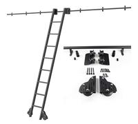 Kit herrajes para escalera de biblioteca deslizante (sin escalera), raíl acero carbono negro con rodajes con freno para estantería, almacén y oficina(244cm Kit de pista)
