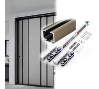 Kit Herrajes Rieles Puertas Correderas 1-6 m con Cierre Suave y Ruedas Silenciosa, Kit Puerta Corredera Armario para 1 Puerta Corredera Madera 60cm Ancho, Fácil de Instalar(Champagne,4.9m/16.1ft)