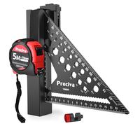 Kit Herramientas de Medición Portátil - Escuadra Carpintero 180MM + Flexómetro 5 Metros, Escuadras Metalicas Multifuncional con Bloque e Cinta Métrica Dual 5M/16Ft