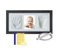 Kit Huella Bebe, Kit Huella Pie y Manos Bebé, Marco Huellas Bebé recién nacido Niño y Niñas - Arcilla Blanca No Tóxica, Marco de Foto, Kit de Bebé de Madera para Lista de Nacimiento Bebé (Negro)