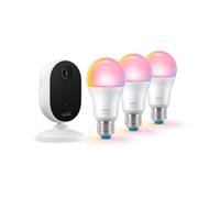 Kit Iluminación Inteligente WiZ Cámara Interior + 3 Bombillas RGB Bluetooth Blanco