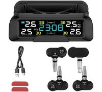 Kit inalámbrico Tpms con pantalla LCD de carga solar USB real de los neumáticos y monitoreo de temperatura para automóviles y camiones (integrado)