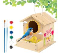 Kit Infantil De Casita para Pájaros Artesanías De Madera Y Pintura Natural | Casa Para Pájaros A Pintar en primavera y cumpleaños, salón de estar, hogar, interior, exterior, aviario, jardín y