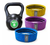 Kit Kettlebell BSFIT con Bandas Circulares de Resistencia - Pesa Rusa Antideslizante con Hip Bands Textiles para Glúteos, Piernas, Fitness, Cross Training y Entrenamiento en Casa (8 kg + Bandas)