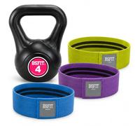 Kit Kettlebell BSFIT con Bandas Circulares de Resistencia - Pesa Rusa Antideslizante con Hip Bands Textiles para Glúteos, Piernas, Fitness, Cross Training y Entrenamiento en Casa (4 kg + Bandas)