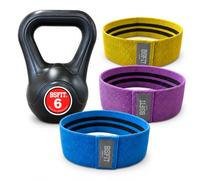 Kit Kettlebell BSFIT con Bandas Circulares de Resistencia - Pesa Rusa Antideslizante con Hip Bands Textiles para Glúteos, Piernas, Fitness, Cross Training y Entrenamiento en Casa (6 kg + Bandas)