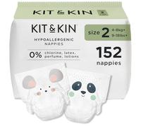 Kit & Kin Pañales Talla 2 (4-8 kg) 152 Unidades, Hipoalergénicos, de Origen Vegetal, Protección Antifugas Superior, Veganos y Cruelty-Free