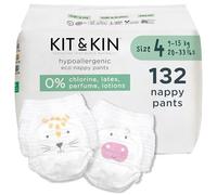 Kit & Kin Pantalones de pañales ecológicos, talla 4, con tirantes, hipoalergénicos y sostenibles, veganos y sin cloro, altamente absorbentes, 6 paquetes, 132 pantalones