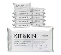 Kit & Kin Toallitas húmedas premium Eco para bebés, 600 toallitas (10 paquetes), sin plástico y súper suaves, 99% de agua, biodegradables, hipoalergénicas y aprobadas por dermatólogos, sin fragancia,
