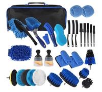 Kit Limpieza Coche 31 Piezas Bolsa de Transporte Práctica, Juego de Lavado de Coche Interior y Exterior, Cepillos Detailing, Paño de Fibra,Esponjas de Pulido,Cepillo para Taladro Eléctrico