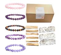 Kit Limpieza Energética,Palo Santo y Salvia Blanca, Piedras Mágicas para Limpieza Energética - 6 Palo Santo para Quemar, 3 Salvia Blanca,5 Pulseras,Limpieza Energética, Amuleto Buena Suerte