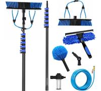 Kit Limpieza Placas Solares 3,6-20m | Pértiga Telescópica de Fibra de Carbono con Cepillo, Limpiacristales y Plumero | Depósito de Jabón | Limpieza Paneles Fotovoltaicos, Techo (50cm Cepillo,10m)