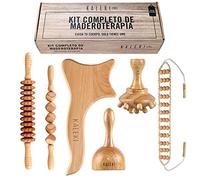 kit maderoterapia corporal 7 Piezas - Rodillo Masaje Muscular y Copa Sueca Grande - maderoterapia kit - Rodillo anticelulítico y Cubos, Tabla Moldeadora, Champiñon, biesférico y Cinturón automasaje.
