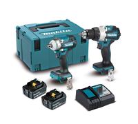 Kit makita 18v taladro + atornillador de impacto + 2 baterías 5.0 ah + maletín
