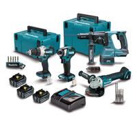 Kit makita dhp489z + dga504z + dhr243z + dtd173z + 3 baterías 5.0 ah + makpac