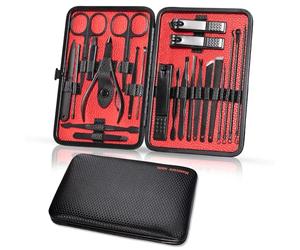 Kit Manicura Set Manicura 23 Piezas Set de Manicura y Pedicura kit Cortauñas de Acero Inoxidable con Estuche de Cuero para Hombres Mujeres Kit de Manicura para Viajes y Hogar, Negro Rojo