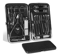Kit Manicure e Pedicure Professionale 19 Pezzi - Set per Cura Unghie in Acciaio Inossidabile con Custodia Portatile - Tagliaunghie, Tronchesina, Pinzette, Lime e Altro per Uomo e Donna (Nero)