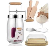 Kit Manual para Batir Mantequilla - Juego de Batir Mantequilla con Manivela de Madera y Tarro de Vidrio, Perfecto para Crema Fresca, Mantequilla Keto y Agricultura Sostenible (1,5L)