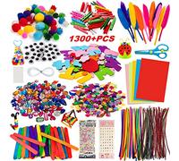 Kit Manualidades niños 1300+PCS, Pipe Cleaners Crafts Set,Juego de Limpiadores de Pipa Chenilla y Pompoms con Wiggle Eyes y Craft Sticks, Juego Creativo Regalo para Craft DIY Art Supplies