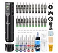 Kit Maquina Rotativo de inalambrica máquina de pluma con batería de 1600mAh Pantalla LCD, 20 Agujas 10 Botellas de Tinta accesorios completos para Principiantes LIUMATE