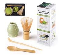 Kit Matcha 4 Piezas, Kit Matcha, Incluye Batidor Matcha de Bambú, Cuchara Tradicional, Cuchara para Té, Soporte para Batidor Matcha, el Set Perfecto Para Preparar Una Taza, Verde jaspeado