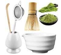 Kit Matcha de 5 Piezas para Ceremonia de Té, Matcha Set Premium,Set Completo con Cuchara de Bambú, Batidor Chasen, Tamiz y Tazón Cerámico, Incluye Te Matcha Kit para matcha