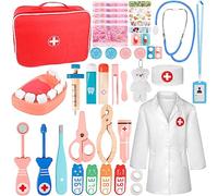 Kit Médico Infantil, Juego de Doctor para Niños con Accesorios de Madera - Estetoscopio, Jeringa, Bata - Regalo de Juguete de Simulación para 3 a 10 Años