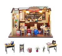 Kit miniatura de casa de muñecas DIY escala 1:24 - Modelo de aula con muebles - Luces LED - Muñecas de madera - Puzzle - Juguete para adolescentes, niños, amigos - Regalo de cumpleaños