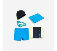 Kit Natación Niño Nabaiji con gorro, gafas, bañador, toalla y bolsa, Azul/Negro 141-150cm10-11A