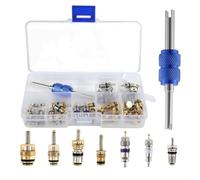Kit Núcleo Válvula AC Coche 40pcs + 270 O-Ring | 40 núcleos para latón, 270 o-rings nitrilo, 10 tapones ABS, organizada, uso universal