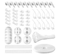 Kit Organizador de gestión de Cables, 2 Fundas de Cable divididas con 41 Soportes autoadhesivos para Cables, 10 Piezas y 2 Rollos de Bridas Autoadhesivas y 100 Bridas de sujeción para TV, Oficina,