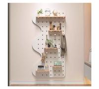 Kit organizador de pared de madera blanca, panel de exhibición de madera maciza con estantes y accesorios, solución de almacenamiento versátil para montar en la pared para el hogar y la oficina