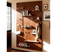 Kit organizador de pared de tablero perforado, tablero de clavijas de madera de 17,5 mm de grosor, estante modular para garaje, oficina, sala de juegos