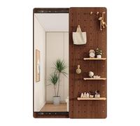 Kit organizador de tablero de clavijas de madera, panel de exhibición modular con espejo, almacenamiento de montaje en pared para adornos del hogar y la oficina, 50 x 150 cm