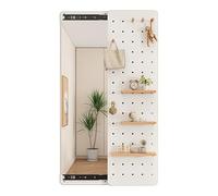 Kit organizador de tablero de clavijas de madera, panel de exhibición modular con espejo, almacenamiento de montaje en pared para adornos del hogar y la oficina, 50 x 150 cm