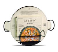 KIT Paella con Paellera 30 cm - Set Completo - Incluye: Arroz Bomba 300g, Aceite de Oliva Virgen Extra 25ml y Sazonador - Paellera Esmaltada Compatible con Gas, Inducción y Vitro - 4 Raaciones