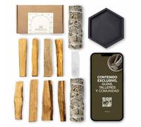 Kit Palo Santo Limpieza Energética Premium + Salvia Blanca + Incienso Natural + Academia Besouls · 8 Palo Santo Perú, 2 Salvia Blanca México, Selenita y Bandeja Artesanal · Ritual (Caja)