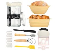 Kit Panadería con Cestas de Fermentación de Silicona Redonda & Ovalada, Tarro de Vidrio Graduado, Cortador de Masa, Espátula, Accesorios para Hacer Pan y Fermentación