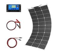 Kit Panel Solar Monocristalino Sistema 100W Módulo Solar Flexible Controlador Carga Solar 10A 12V/24V Cable Solar Marino para Techo Sistema Aislado la Red Camping Batería 12V Balcón Sistema Solar