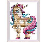 Kit para bordado de punto de cruz preimpreso, OWN4B El Unicornio Mágico Imágenes 11CT 18x22 cm Juego de Bordado DIY